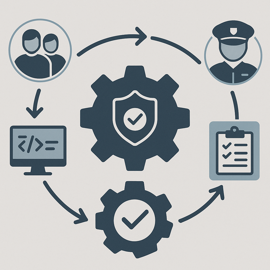 Streamlined security workflow diagram showing seamless collaboration between development and security teams using IntegSec's comprehensive testing approach